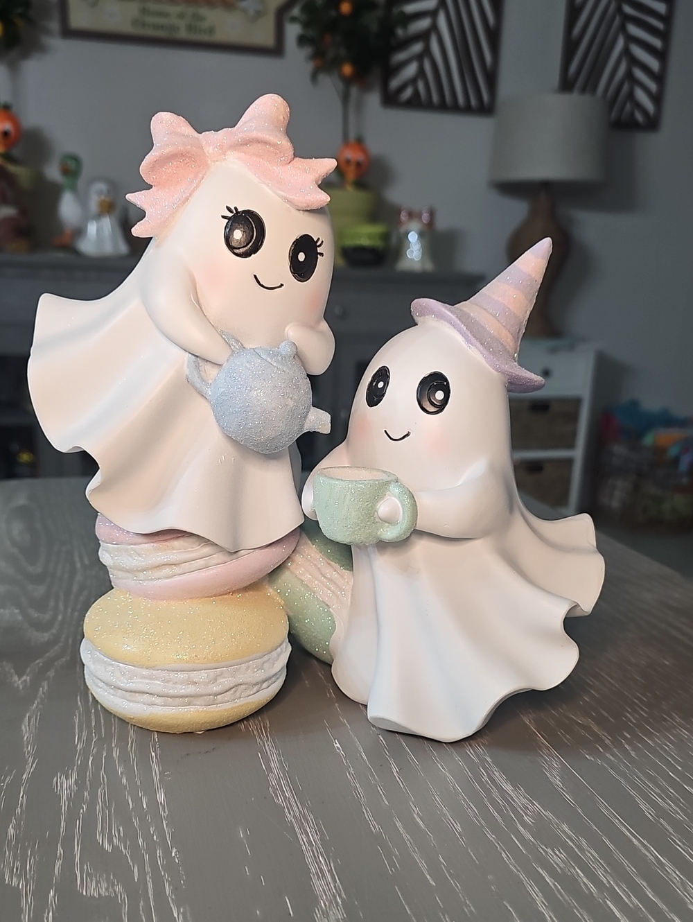 New! Cute Sparkle Pastel Ghosts Macaron Tea Party